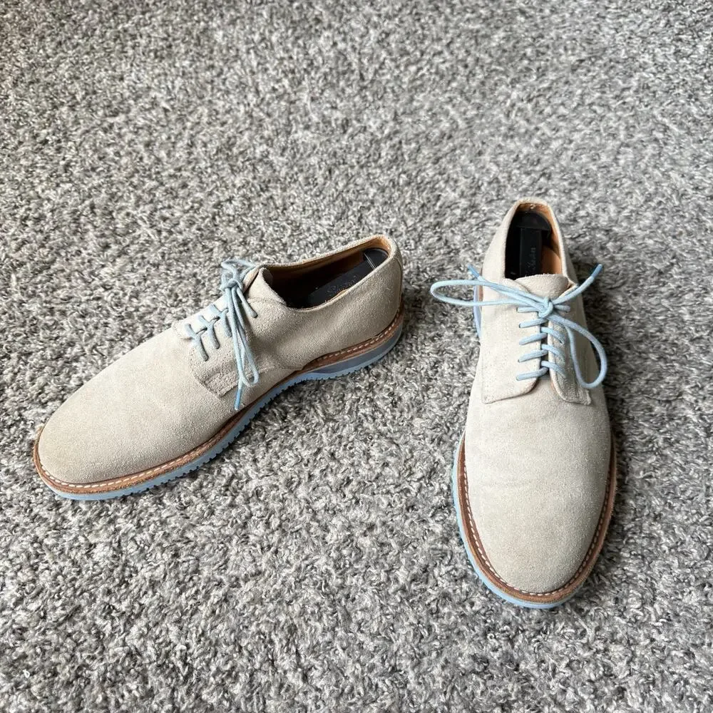 WALK-OVER Men’s Ivory Cream Oxford Suede Leather Shoes Size US 8.5 M VTG